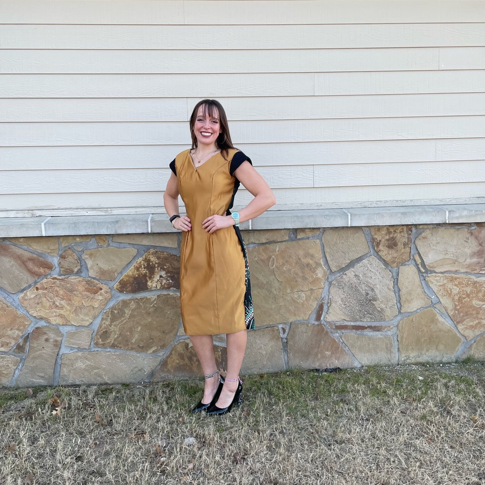 Custom gold front dress. Size 6